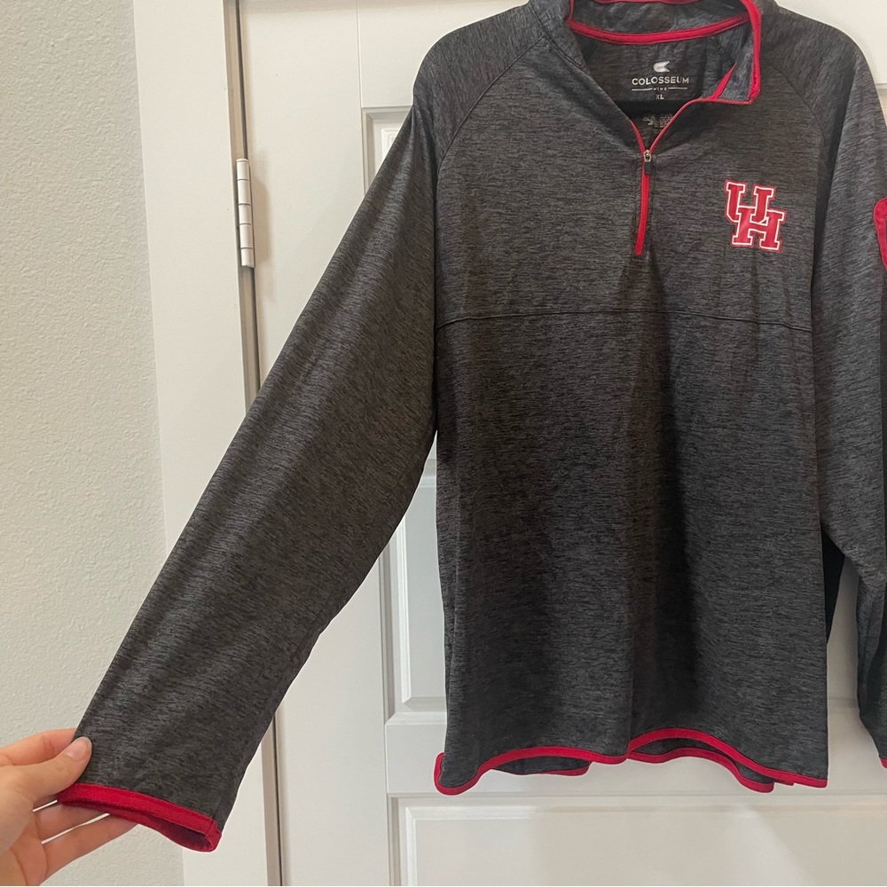 University of Houston Men's Red and Gray Men's Long Sleeve Quarter-Zip Size XL - Picture 5 of 6